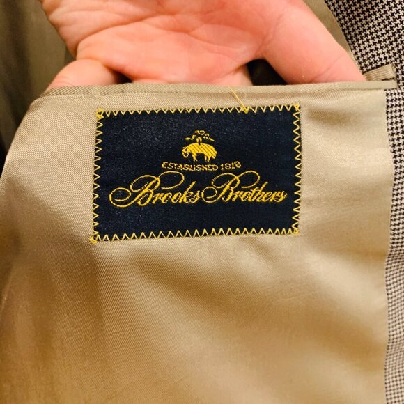 Brooks Brothers Mens Tan Classic Houndstooth Wool 2 Piece Suit 43R Jacket - Picture 8 of 16